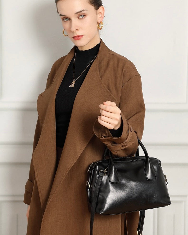 Pebbled Leather Convertible Satchel with Top Handles