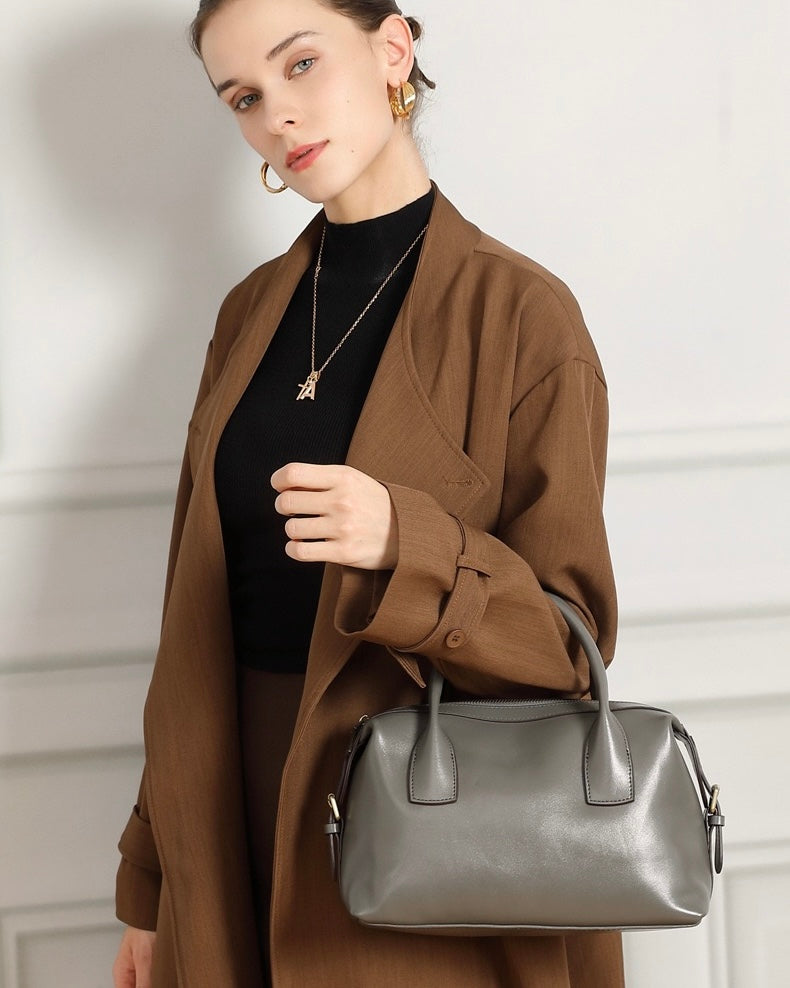 Pebbled Leather Convertible Satchel with Top Handles