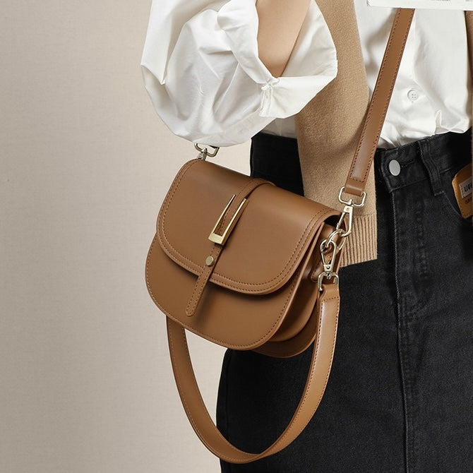 Women's Genuine Leather Saddle Crossbody Shoulder Bag