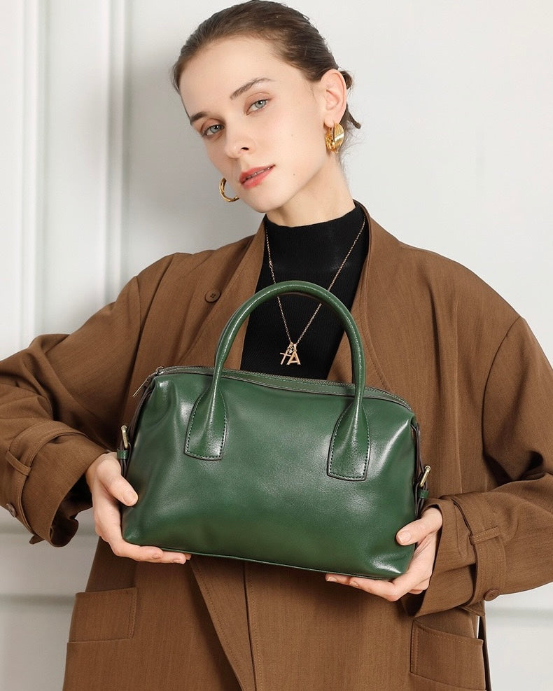 Pebbled Leather Convertible Satchel with Top Handles