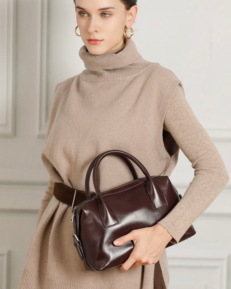 Pebbled Leather Convertible Satchel with Top Handles