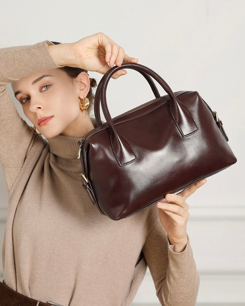 Pebbled Leather Convertible Satchel with Top Handles