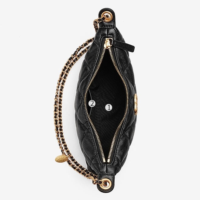 Noir Quilted Sheepskin Dual-Tone Chain Shoulder Bag