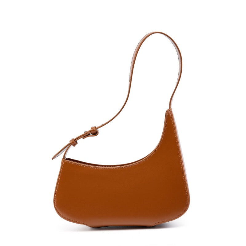 Minimalist Women's Genuine Leather Half Moon Baguette Bag