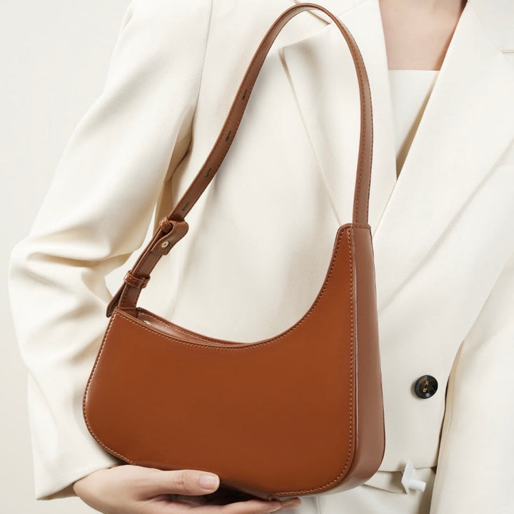 Minimalist Women's Genuine Leather Half Moon Baguette Bag