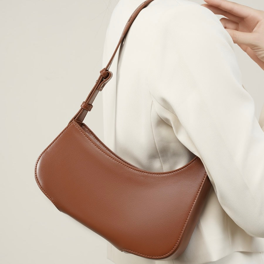 Minimalist Women's Genuine Leather Half Moon Baguette Bag
