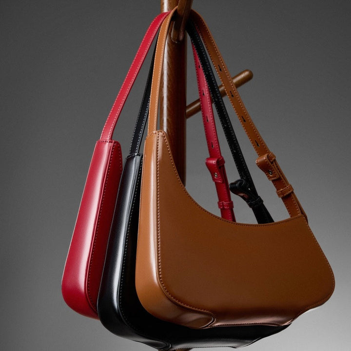 Minimalist Women's Genuine Leather Half Moon Baguette Bag