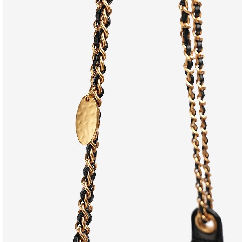 Noir Quilted Sheepskin Dual-Tone Chain Shoulder Bag