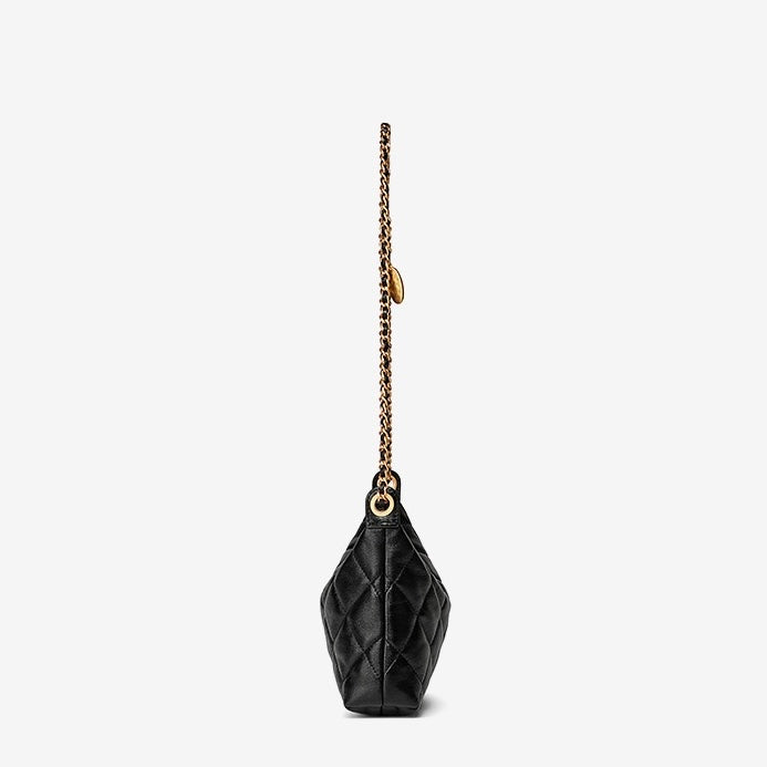Noir Quilted Sheepskin Dual-Tone Chain Shoulder Bag