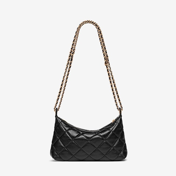 Noir Quilted Sheepskin Dual-Tone Chain Shoulder Bag