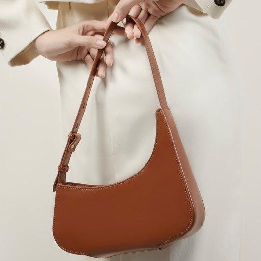 Minimalist Women's Genuine Leather Half Moon Baguette Bag