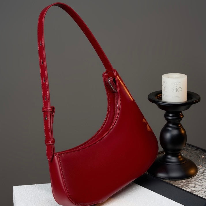 Minimalist Women's Genuine Leather Half Moon Baguette Bag