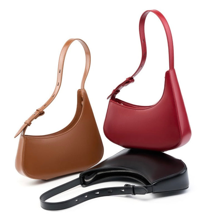 Minimalist Women's Genuine Leather Half Moon Baguette Bag
