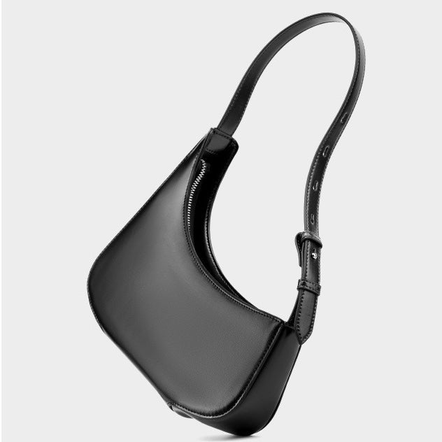 Minimalist Women's Genuine Leather Half Moon Baguette Bag