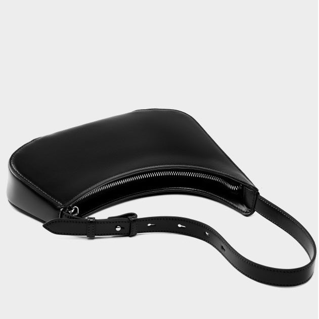 Minimalist Women's Genuine Leather Half Moon Baguette Bag