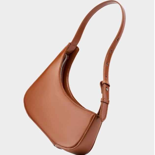 Minimalist Women's Genuine Leather Half Moon Baguette Bag