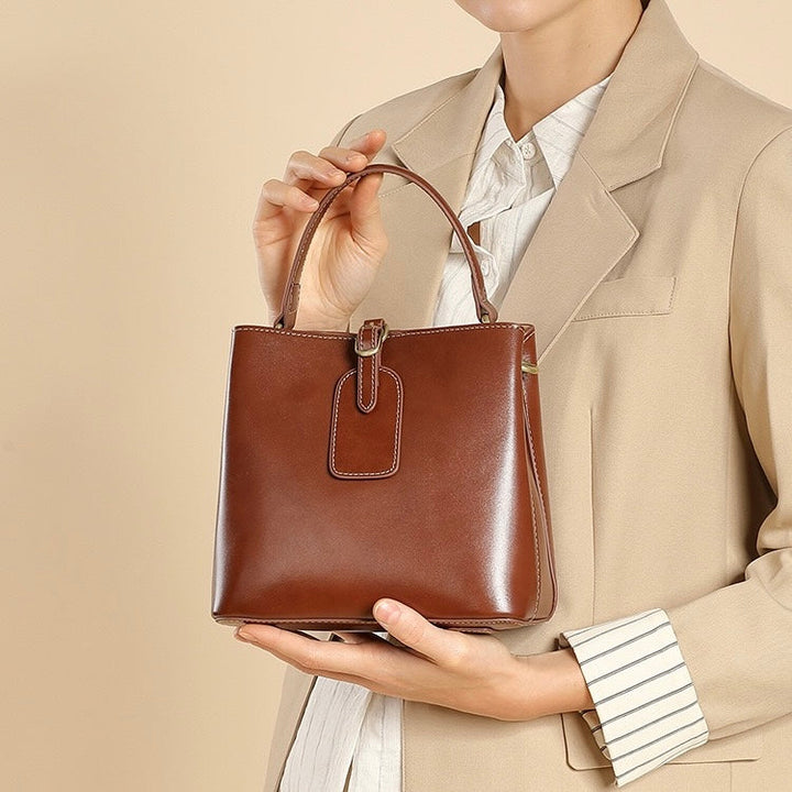 Large Capacity Women's Genuine Leather Bucket Crossbody Handbag
