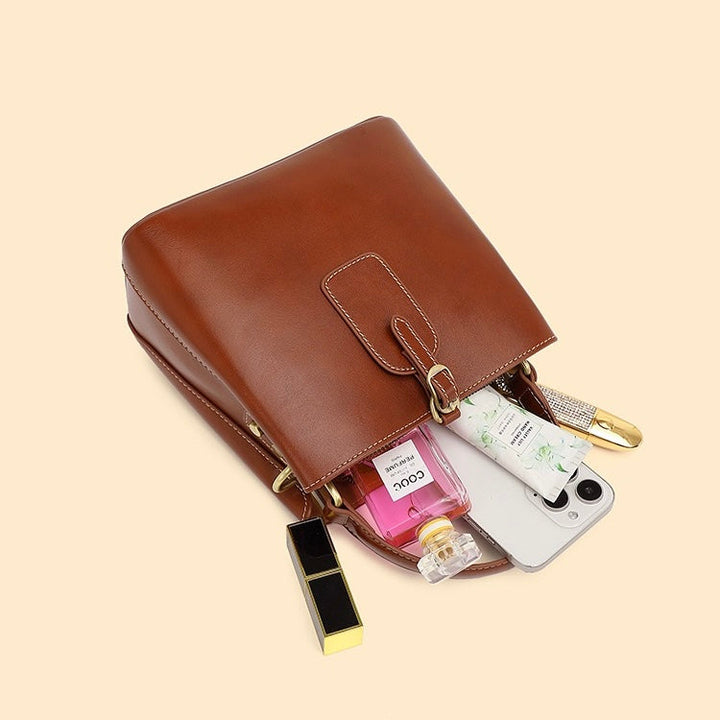 Large Capacity Women's Genuine Leather Bucket Crossbody Handbag