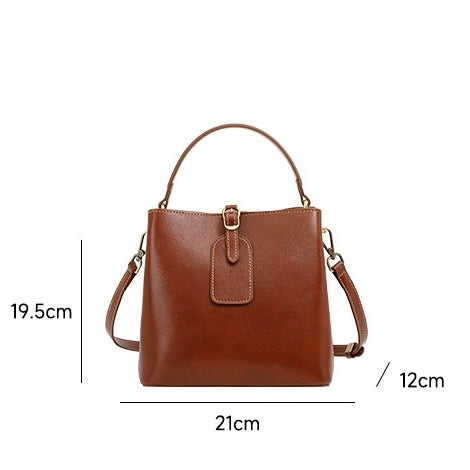 Large Capacity Women's Genuine Leather Bucket Crossbody Handbag