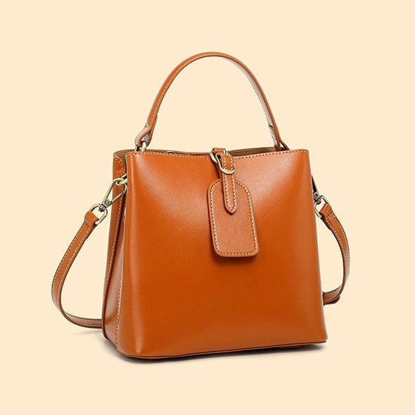 Large Capacity Women's Genuine Leather Bucket Crossbody Handbag