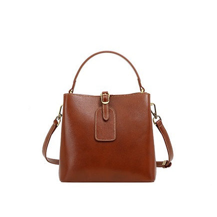 Large Capacity Women's Genuine Leather Bucket Crossbody Handbag