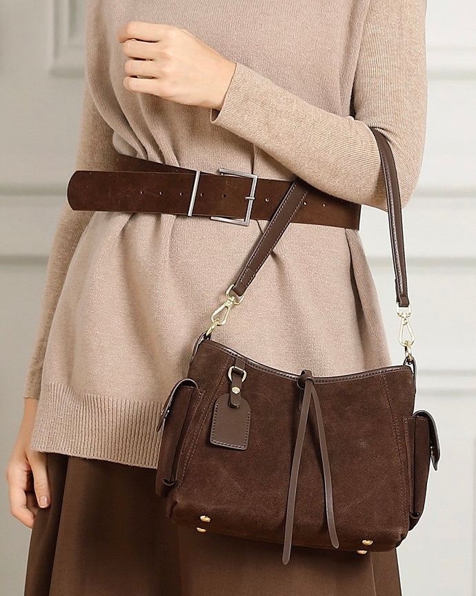 Retro Matte Genuine Cowhide Utility Shoulder Bag