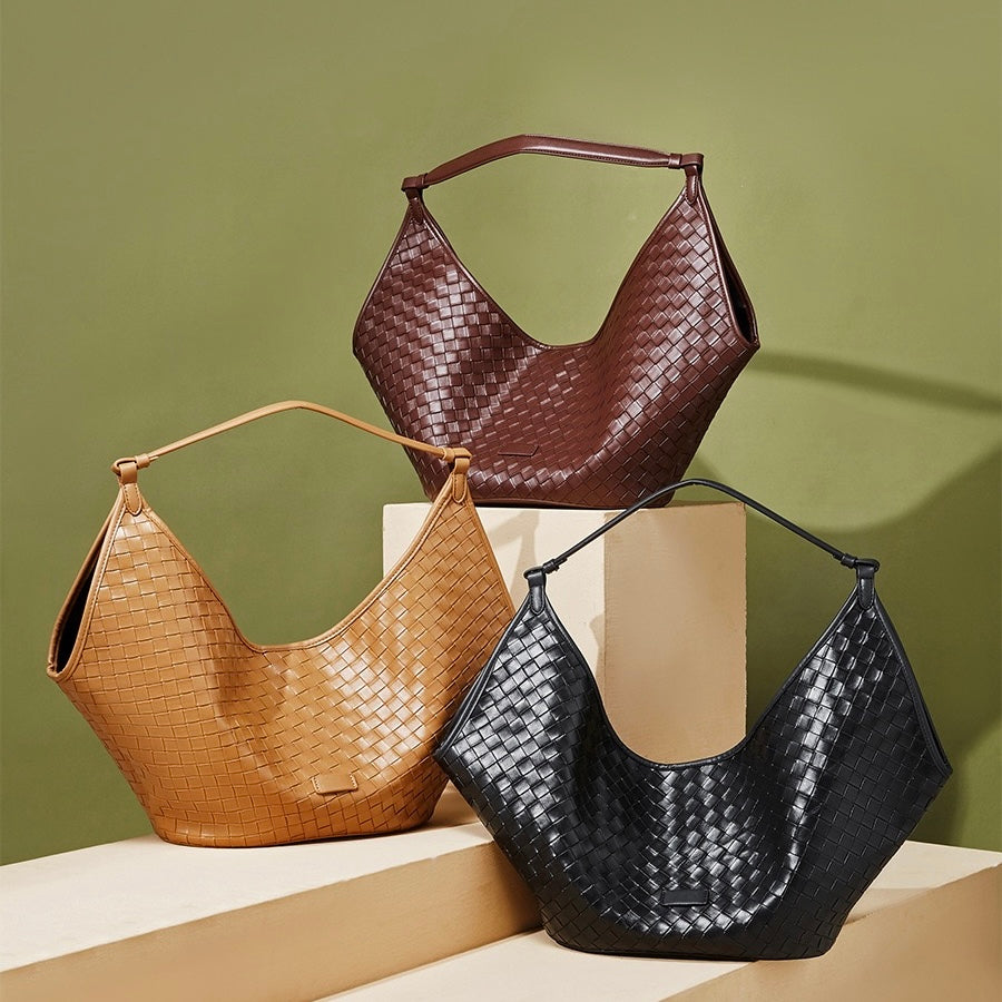 Women's Genuine Leather Woven Commuter Bag