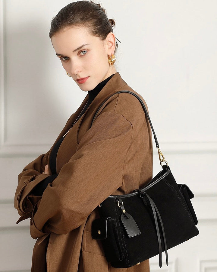 Retro Matte Genuine Cowhide Utility Shoulder Bag