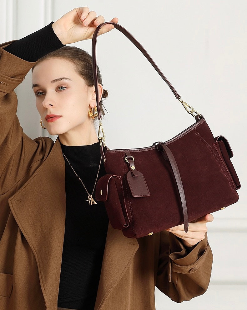 Retro Matte Genuine Cowhide Utility Shoulder Bag