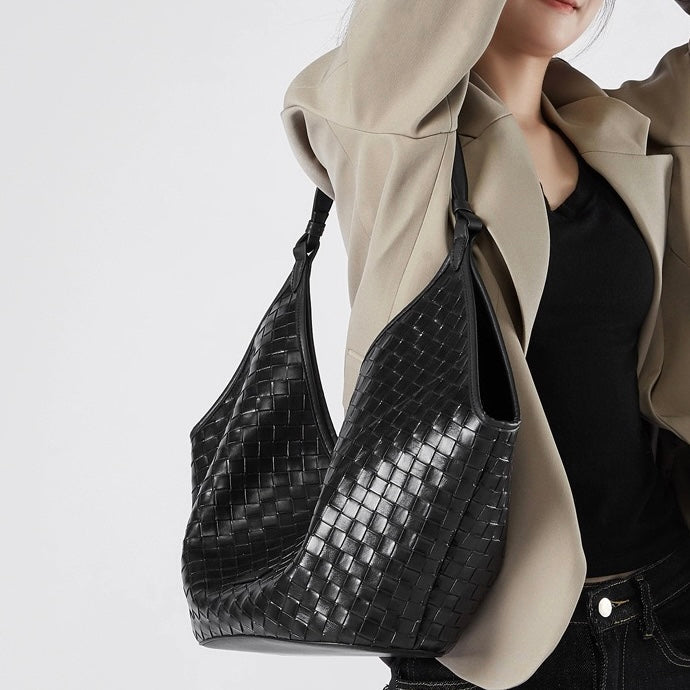 Women's Genuine Leather Woven Commuter Bag