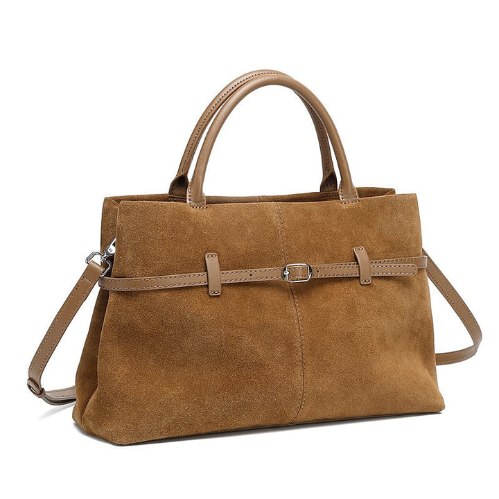 Retro Suede Structured Genuine Leather Tote Bag