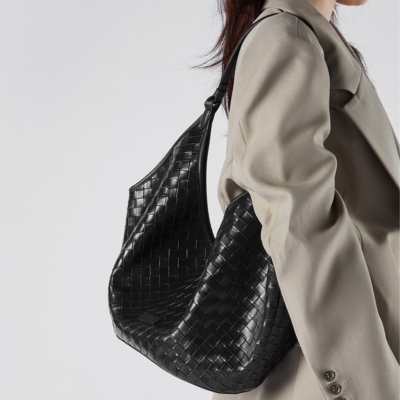 Women's Genuine Leather Woven Commuter Bag