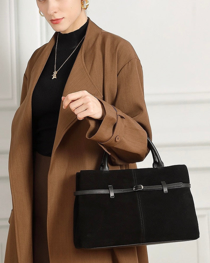 Retro Suede Structured Genuine Leather Tote Bag