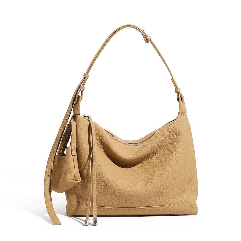 Minimalist Genuine Leather Large Capacity Commuter Tote Shoulder Bag