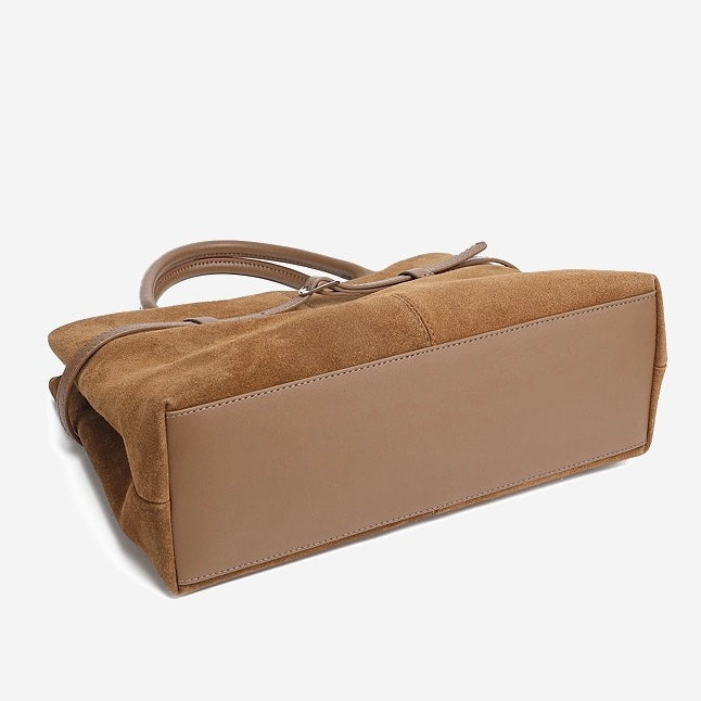 Retro Suede Structured Genuine Leather Tote Bag