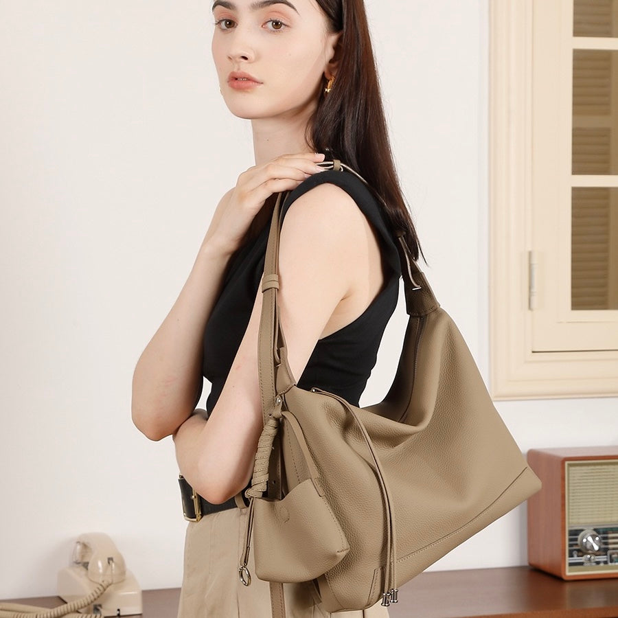 Minimalist Genuine Leather Large Capacity Commuter Tote Shoulder Bag