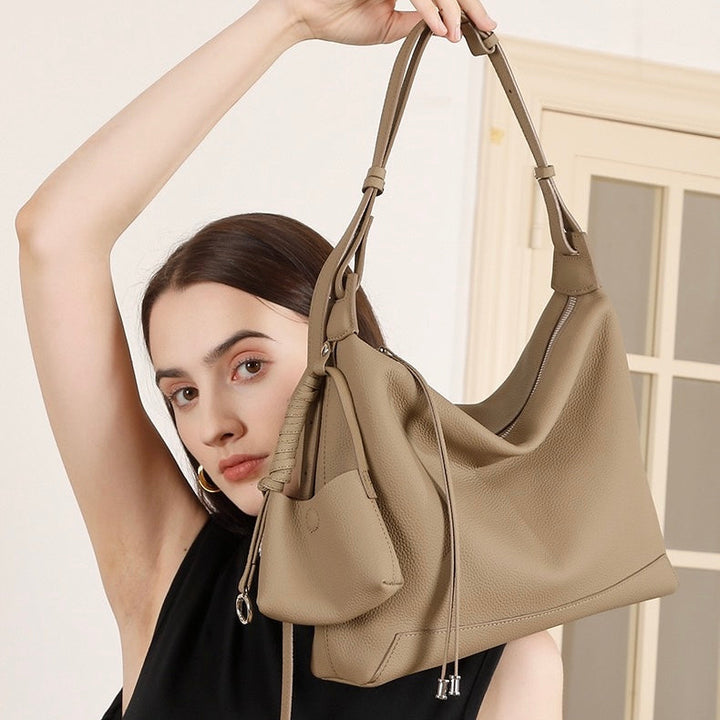 Minimalist Genuine Leather Large Capacity Commuter Tote Shoulder Bag