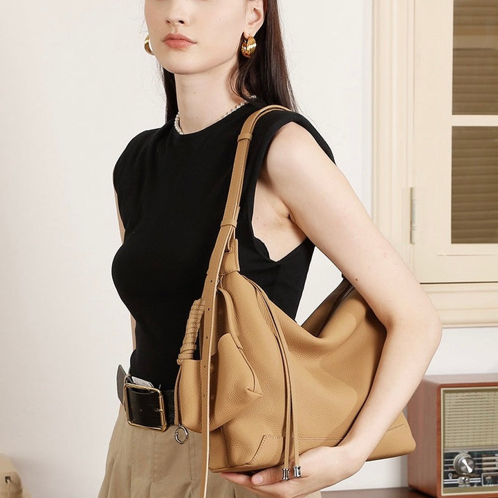 Minimalist Genuine Leather Large Capacity Commuter Tote Shoulder Bag