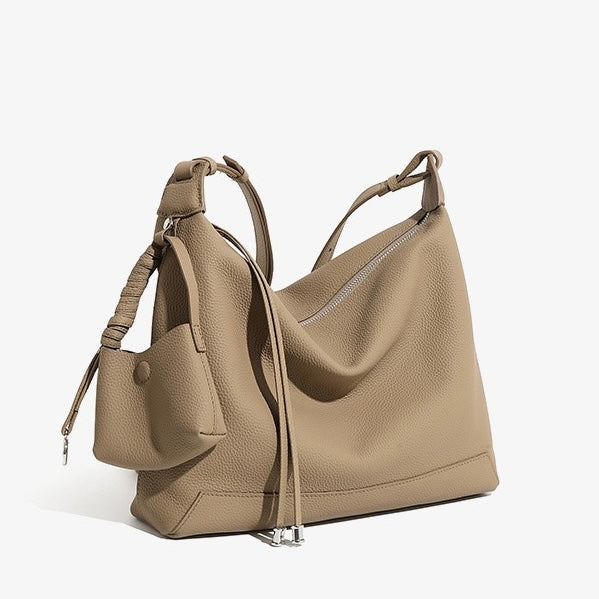 Minimalist Genuine Leather Large Capacity Commuter Tote Shoulder Bag