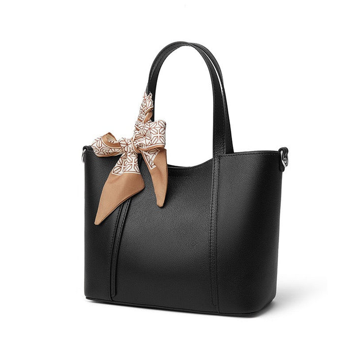 Women's Genuine Leather Handbag with Signature Ribbon Embellishment