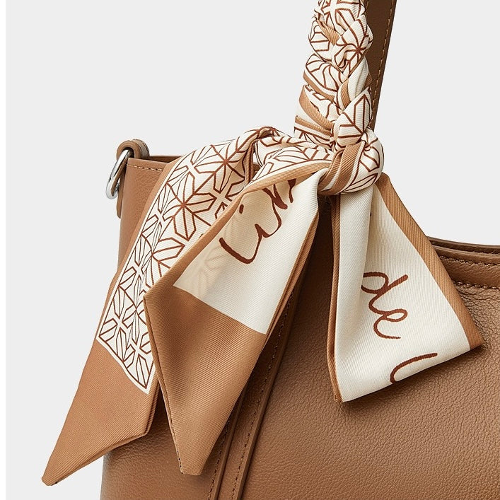 Women's Genuine Leather Handbag with Signature Ribbon Embellishment