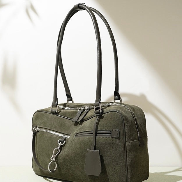 Women’s Matte Leather Pillow Shoulder Bag – Vintage Tote for Daily Commute