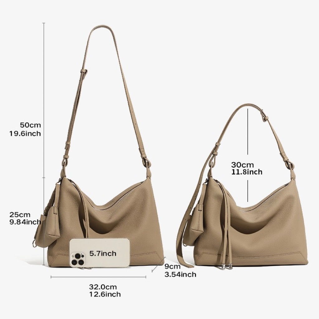 Minimalist Genuine Leather Large Capacity Commuter Tote Shoulder Bag