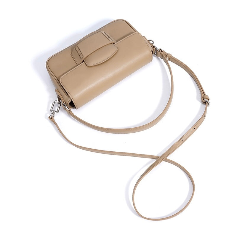 Women’s Genuine Leather Small Square Shoulder Bag – Minimalist Flap Crossbody