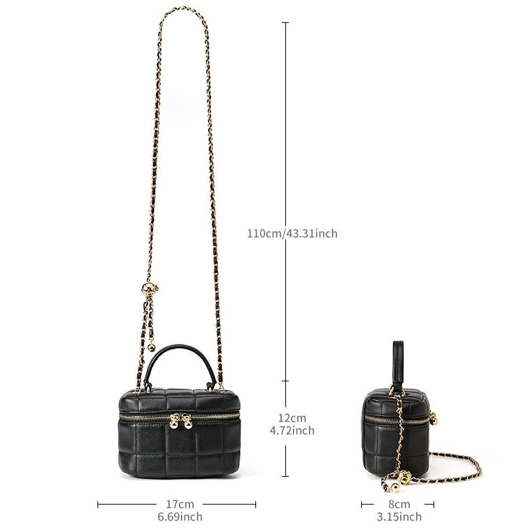 Women's Genuine Leather Textured Chain Shoulder Bag