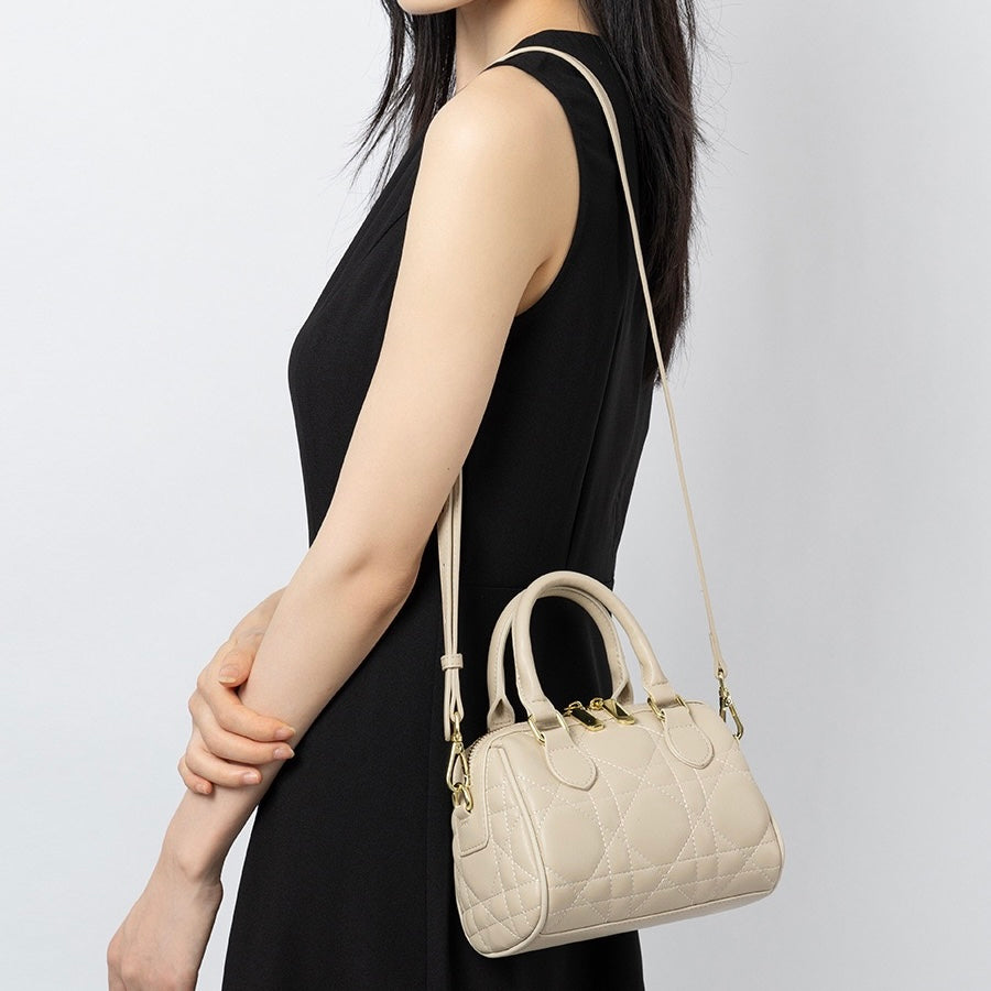 Women's Genuine Leather Quilted Boston Clutch Bag