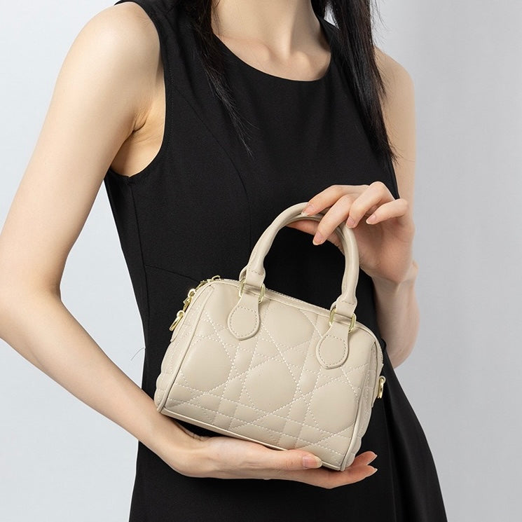 Women's Genuine Leather Quilted Boston Clutch Bag