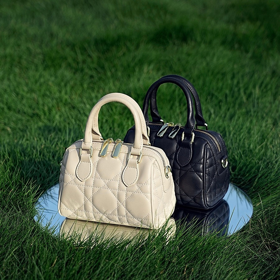 Women's Genuine Leather Quilted Boston Clutch Bag