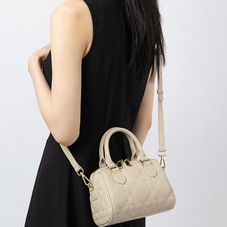 Women's Genuine Leather Quilted Boston Clutch Bag