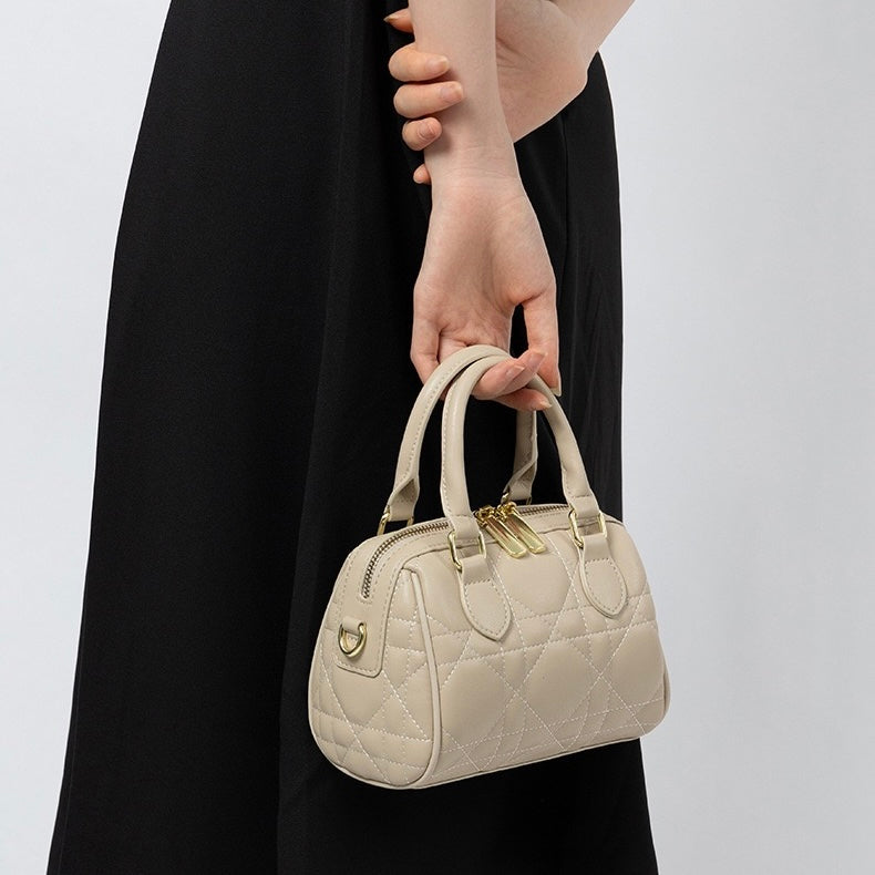 Women's Genuine Leather Quilted Boston Clutch Bag